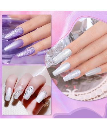 Rechoo Liner Nail Gel Polish-10ML*2 White & Purple Pearl Shimmer Glitter Gel Nail Polish for Fineliner Nail Art French Manicure Nail Polish Shellac Color Gel with thinner Brush E-2-Purple & White - Buy Online on GoSupps.com