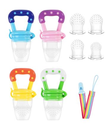 Baby Fruit Feeder Baby Food Feeder Teething Pacifier (4 Pack) Baby Fruit Pacifier Feeder Soft Safe BPA-Free Silicone Pouches Training Massaging Toy Teether
