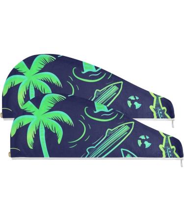 Green Shark Coconut Palm Hair Towel 2 Pack Super Absorbent Quick Dry Hair Turbans with Button Wrap for Women & Girls | International Shipping - Buy Online on GoSupps.com