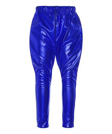 Aislor Kids Girls Boys Shiny Metallic Dance Harem Pant Gymnastics Athletic Leggings for Jazz Hip Hop Latin Ballet Dance Navy Blue 9-10 Years