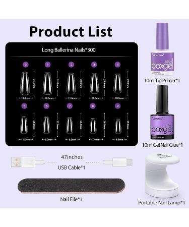 Gel Nail Kit - BTArbox Coffin Soft Gel Nail Tips 300PCS with Glue & Primer | Nail Lamp & Acrylic Extension for Fast Manicure - Buy Online on GoSupps.com