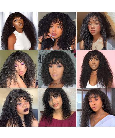 CYNOSURE 16 Inch Water Wave Wig with Bangs | 150% Density Glueless Human Hair for Black Women | Natural Black Non-Lace Front Wig | Pack of 1 - Buy Online on GoSupps.com