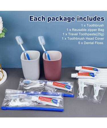 50 Disposable Toothbrushes with Toothpaste Set - Travel Kit with Zip Bag Toothbrush Covers & Floss Picks for Travel Hotels & Homeless Support - Buy Online on GoSupps.com