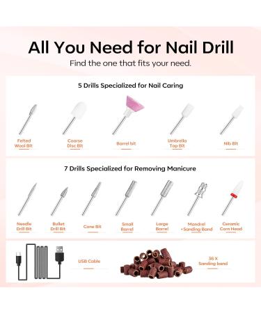 Modelones Cordless Nail Drill 22000RPM Electric Nail File with LED Light for Acrylic Gel Nails Professional Nail Drill Set with Nail Drill Bits & Sanding Bands for Quick Manicure Pedicure Kit 12 - Buy Online on GoSupps.com