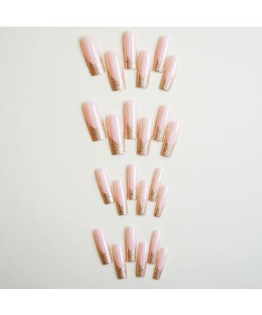 French Tip Press on Nails -Long Water Pipe Shape Press On Nails with Nail Tips Champagne Sparkling Glitter Design Glossy press on nails Acrylic False Nails Cute Artificial Nails - Buy Online on GoSupps.com
