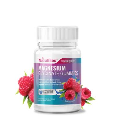 NutraBites Magnesium Glycinate Gummies with Vitamin B6-400mg Calm & Sleep Support - Natural Stress Relief Muscle Relaxation & Nerve Health - Vegan Non-GMO - Delicious Raspberry Flavor (60 Count)