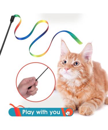 Amaxiu Cat Wand Toy Set Interactive Cat Wand Toy with Rainbow Ribbon String Rainbow Cloth String Leopard Print Cloth String for Small Cats Kittens Indoor Training Catcher(3 Packs) - Buy Online on GoSupps.com