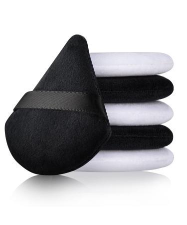 Powder Puff Start Makers 6 Pcs Makeup Puff Soft Powder Sponge Triangle Powder Puff Reusable Triangle Sponge with Strap Wet Dry Cosmetic Puff for Loose Powder Foundation (Black White) ABlack White
