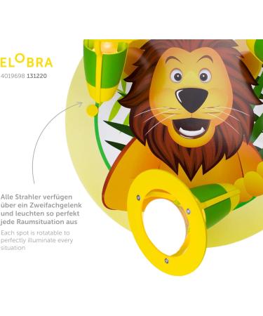Elobra Ceiling Lamp Lion - Kids Animal Lamp for Boys & Girls | 3 Swivel Spots E14 Socket | Green & Yellow Children's Lighting - Buy Online on GoSupps.com