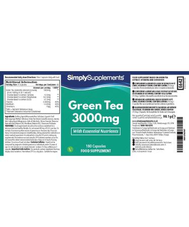 Green Tea Extract 3000mg | 180 Capsules | UK Made - High Quality Green Tea Supplement - Buy Online on GoSupps.com