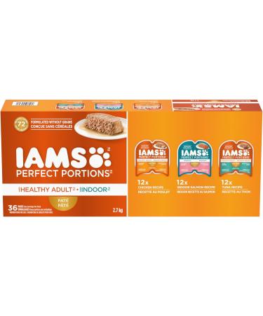 IAMS PERFECT PORTIONS Healthy Adult and Indoor Wet Cat Food Pat Chicken Tuna and Indoor Salmon (36) 75g Variety Pack - Buy Online on GoSupps.com
