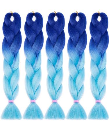 SEGO 5 Pieces Ombre Hair Braid Extensions - 24 Dark Blue & Light Blue Crochet Braiding Hair for Stunning Styles - Buy Online on GoSupps.com
