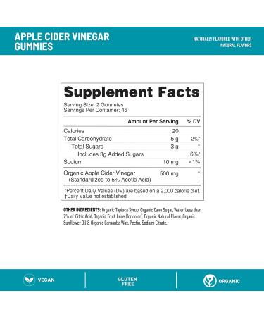 SlimFast Apple Cider Vinegar Gummies 500mg Organic ACV/Serving, Crisp Apple Flavor, 45 Servings - Buy Online on GoSupps.com