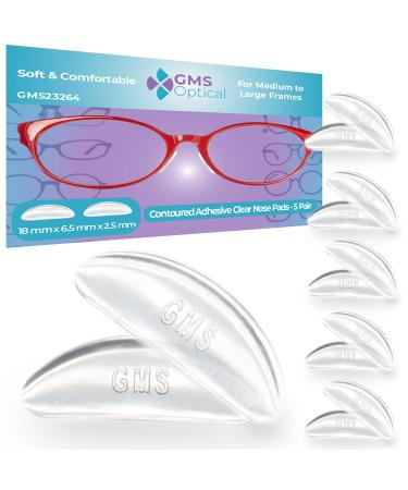 GMS Optical 2.5mm Anti-Slip Adhesive Contoured Soft Silicone Eyeglass Nose Pads with Super Sticky Backing for Glasses, Sunglasses, and Eye Wear - 5 Pair (Clear)
