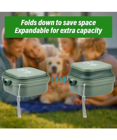 Portable Foldable Dog Bowl 400ml - 2-in-1 Travel Food & Water Bowl for Dogs & Cats - Green Includes Lids & Carabiners - Buy Online on GoSupps.com