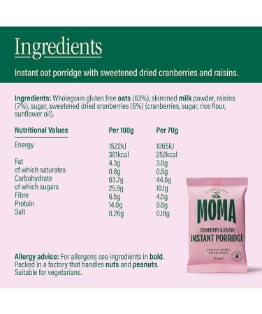 MOMA Foods Porridge Cranberry & Grape Sachets 5 x 75g - Buy Online on GoSupps.com