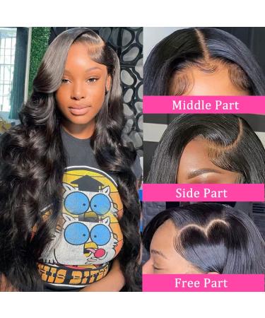 YELHADU Body Wave Human Hair Lace Front Wig 22 Inch 150% Density | Pre Plucked 13x4 HD Lace Frontal Wig for Women with Baby Hair | Natural Black - Buy Online on GoSupps.com