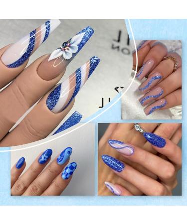 Rechoo 2pcs Gel Liner Nail Polish 8ml Blue Matte & Glitter Colors for Nail Art Design & Patterns - Buy Online on GoSupps.com