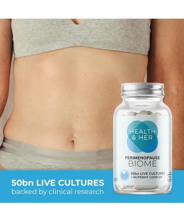 Health & Her Perimenopause Biome 50bn Live Cultures Supplements - Support for Perimenopause Symptoms - 60 Tablets - Vegan & Phytoestrogen-Free - Buy Online on GoSupps.com