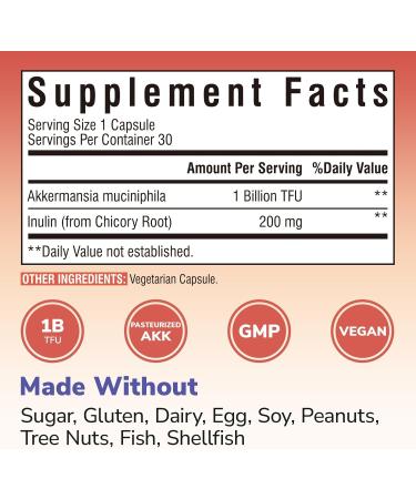 Akkermansia Muciniphila Probiotic 1 Billion TFU w/Natural Prebiotic Inulin Naturally Increases GLP-1 Healthy Digestion & Metabolism Probiotic Supplement for Women & Men 30 Capsules 30 Count (Pack of 1) - Buy Online on GoSupps.com