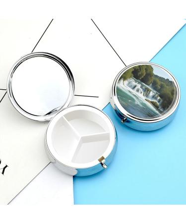 Round Pill Box - Waterfalls on Krka River Print | 3 Compartment Metal Pill Organizer | Decorative Portable Pocket Pill Case - Style 22 - Buy Online on GoSupps.com