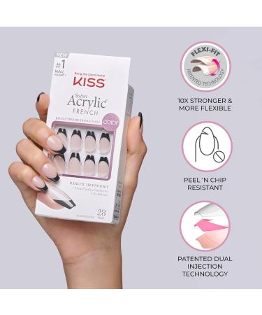 Buy KISS Salon Acrylic French Press-On Nails - Dark Black Coffin Shape with Glue & Accessories | 28 Nails - Buy Online on GoSupps.com