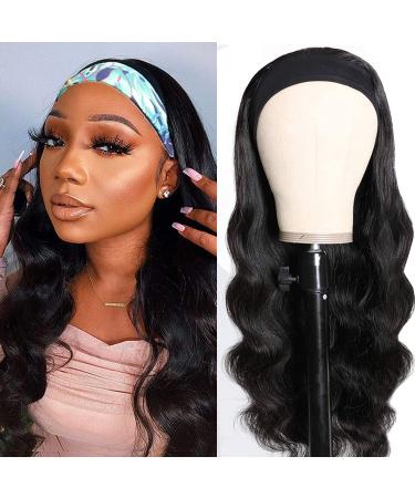 Headband Wig Human Hair Body Wave 16 Inch Glueless None Lace Front Wig Brazilian Virgin Hair Wear and Go Wigs for Black Women 150% Density Wigs Natural Black Color 16 Inch (Pack of 1)