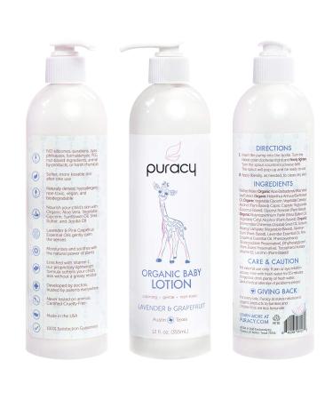 Puracy Organic Baby Lotion - Lavender & Grapefruit 12 fl oz | Gentle & Hydrating Formula - Buy Online on GoSupps.com