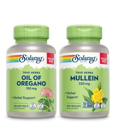 SOLARAY Oil of Oregano Softgels 150 mg and Mullein Leaf 330 mg - Wellness Support Bundle - Oregano Oil and Mullein Capsules for Overall Health Support - Vegan 60-Day Guarantee 120ct/180ct