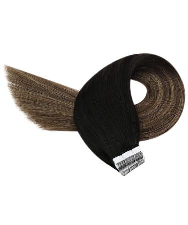 YoungSee 12 Ombre Tape in Human Hair Extensions - Natural Black to Dark Brown with Blonde - Remy Seamless Tape ins for Short Hair - 30g 20pcs - Pack of 1 - Buy Online on GoSupps.com