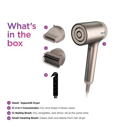 Shark HD112BRN HyperAIR Hair Blow Dryer with IQ 2-in-1 Concentrator - Fast-Drying, Rotatable Hot Air Brush, Ionic Technology - No Heat Damage - Auto Presets and Styling Attachments - Stone Concentrator & Brush - Buy Online on GoSupps.com