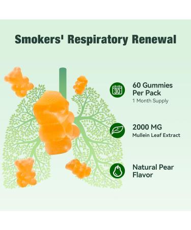 QualiLife Mullein Gummies for Lungs - 2000mg Mullein Leaf Extract for Lung Detox for Smokers Cleanse Respiratory Digestive & Immune Support - Pear Flavor 60 Gummies - Buy Online on GoSupps.com