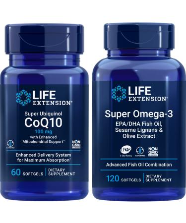 Life Extension Super Ubiquinol Coq10 100 Mg 60 Softgels | Super Omega-3 Epa/dha Fish Oil 120 Softgels | Heart & Brain Health Supplements Inflammation Management Anti-Aging Support.