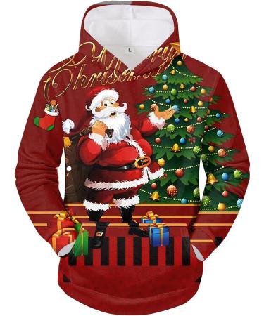 Unisex Christmas Ugly 3D Print Hoodie | Funny Santa Claus Sweatshirt with Pocket | Medium | Red - Buy Online on GoSupps.com