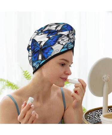 Blue & White Butterflies Microfiber Hair Towel - Soft Super Absorbent & Quick Dry Wrap for Women | Ideal for Long Curly & Thick Hair - Buy Online on GoSupps.com