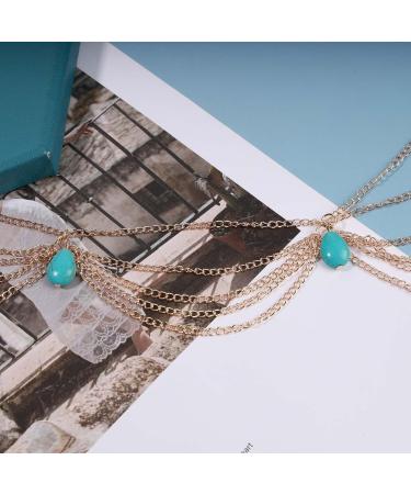 Aneneicera Boho Layered Turquoise Head Chain | Gold Teardrop Hair Accessories for Women & Girls - Perfect for Festivals Proms & Weddings - Buy Online on GoSupps.com