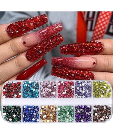 2Boxes 12 Grids Shiny Flat Back Rhinestones 3D Glitter Colorful 2mm 3mm Nail Art Rhinestones AB Crystal - Buy Online on GoSupps.com