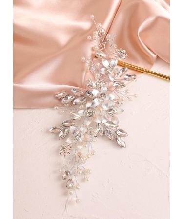 Deniferymakeup Bridal Rhinestone Hair Vine Silver Flower Headband Pearl Wedding Hair Vine Bridal Hair Piece Headpiece Prom Hair Accessory (Style 2) - Buy Online on GoSupps.com