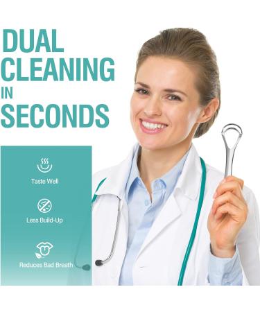 RONAVO Dual-Head Tongue Scraper for Adults | Deep Cleaning Metal Scraper for Thick Coating | Improve Oral Hygiene & Eliminate Bad Breath | Silver - Buy Online on GoSupps.com