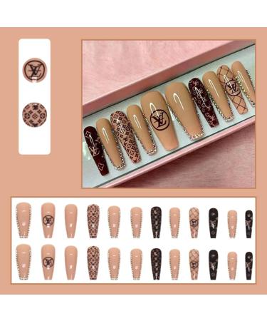 JUSTOTRY 24 Pcs Brown French Press On Nails with Diamond - Long Ballerina Stick On Nails for Women - Acrylic Coffin Fake Nails Medium - Nail Art Glue Included - Buy Online on GoSupps.com