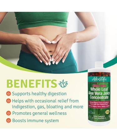 Aloe Life Whole Leaf Aloe Vera Juice Concentrate 32 oz | Organic Cherry Berry Flavor | Supports Digestion & Energy | Antioxidant Rich | Gluten-Free - Buy Online on GoSupps.com