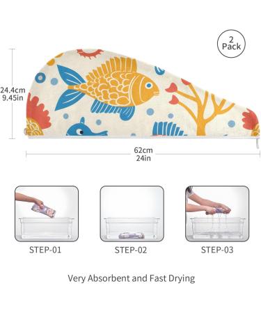 Seamless Fish Seahorse Hair Towel 2 Pack - Super Absorbent Quick Dry Turbans for Women & Girls - Buy Online on GoSupps.com