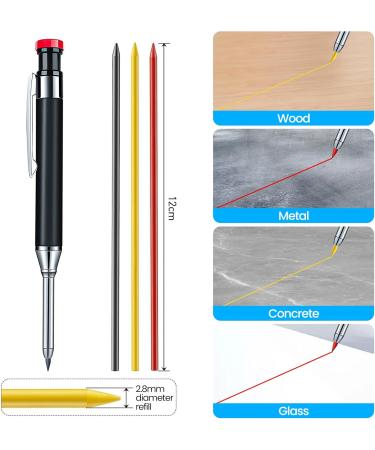 Yzzaoo Deep Hole Marker Pencil Set - 2 Carpenter Pencils with 18 Marker Mines for Wood Metal & Concrete (Black + Blue) - Ideal Borehole Markers - Buy Online on GoSupps.com