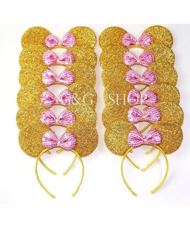 12pcs Pink Gold Sequin Mickey Minnie Mouse Ears Headband for Kids Birthday Party - Buy Online on GoSupps.com
