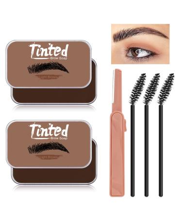 2PCS  Erinde Tinted Eyebrow Soap Kit  4D Brow Styling Soap Gel  Long Lasting & Waterproof Eyebrow Setting Wax Set  Smudge-Proof Natural Eyebrow Brow Gel Styling Makeup (03 LIGHT BROWN) SET B