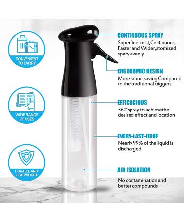 2 Pack 10oz OIOIPPIO Hair Spray Bottles - Refillable Continuous Sprayer for Hairstyling, Cleaning, Gardening - BPA Free - Black & White - Buy Online on GoSupps.com
