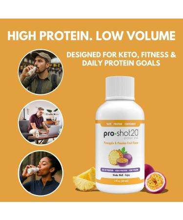 Pro-Shot20 Protein Shot Pineapple & Passion Fruit Flavor 60 mL 12-Pack- 20g Whey Protein & Hydrolyzed Collagen Drink- Low Calorie Low Carb Gluten Free No Aspartame Ready to Drink - Buy Online on GoSupps.com