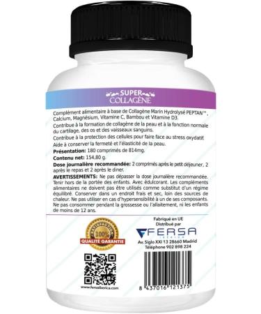 Hydrolyzed Marine Collagen + Bamboo + Magnesium + Calcium + Vitamins C and D3 | Hydrolyzed Collagen Peptan | For Health & Care of Joints Muscles & Bones | 180 Tablets - Buy Online on GoSupps.com