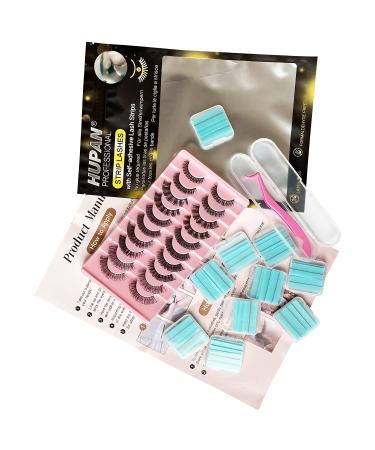 Russian Volume Strip Lashes Set - 10 Pairs + 50 Self-adhesive Lash Strips - D Curl False Eyelashes - No Glue or Magnets - Extensions Look - 5 Styles (Mixed) - Buy Online on GoSupps.com