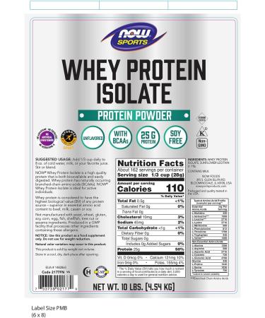 NOW Sports Nutrition Whey Protein Isolate 25g with BCAAs 10lb Unflavored Powder - Pack of 1 - Buy Online on GoSupps.com